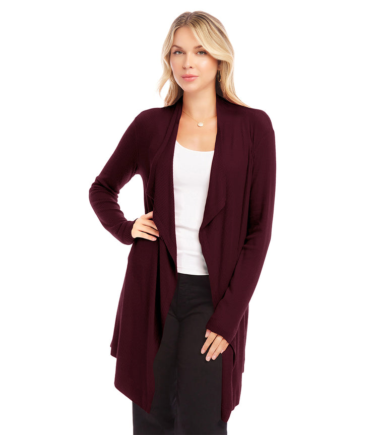 Ribbed Drape Front Cardigan