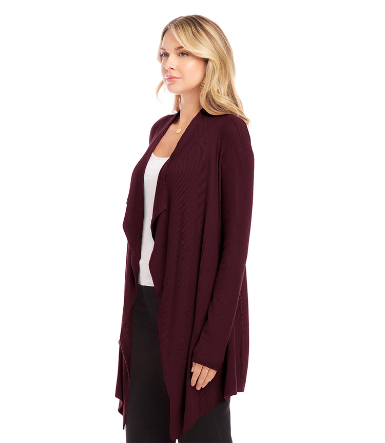 Ribbed Drape Front Cardigan