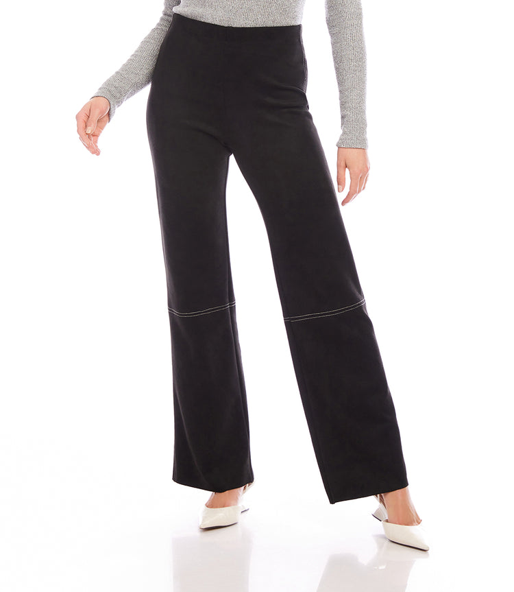 Black Faux Suede Stitch Pants Karen Kane