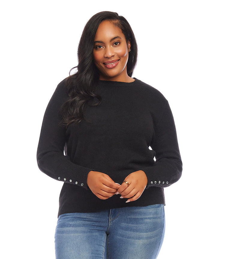 Plus Size Button Sleeve Sweater