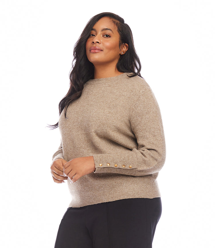 Plus Size Button Sleeve Sweater