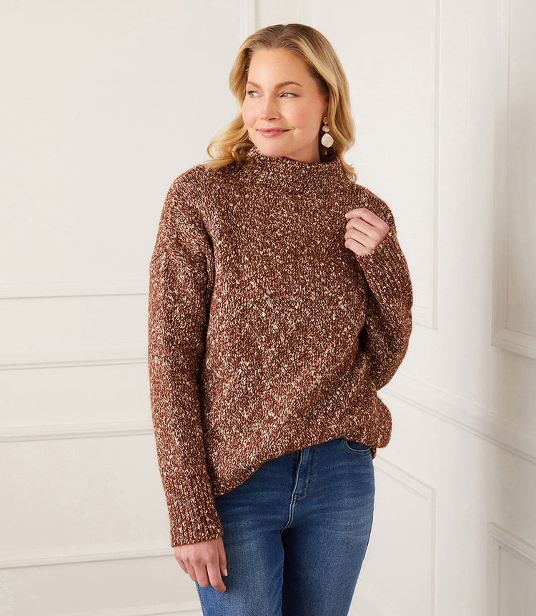 Marled cotton mockneck cardigan sweater hotsell