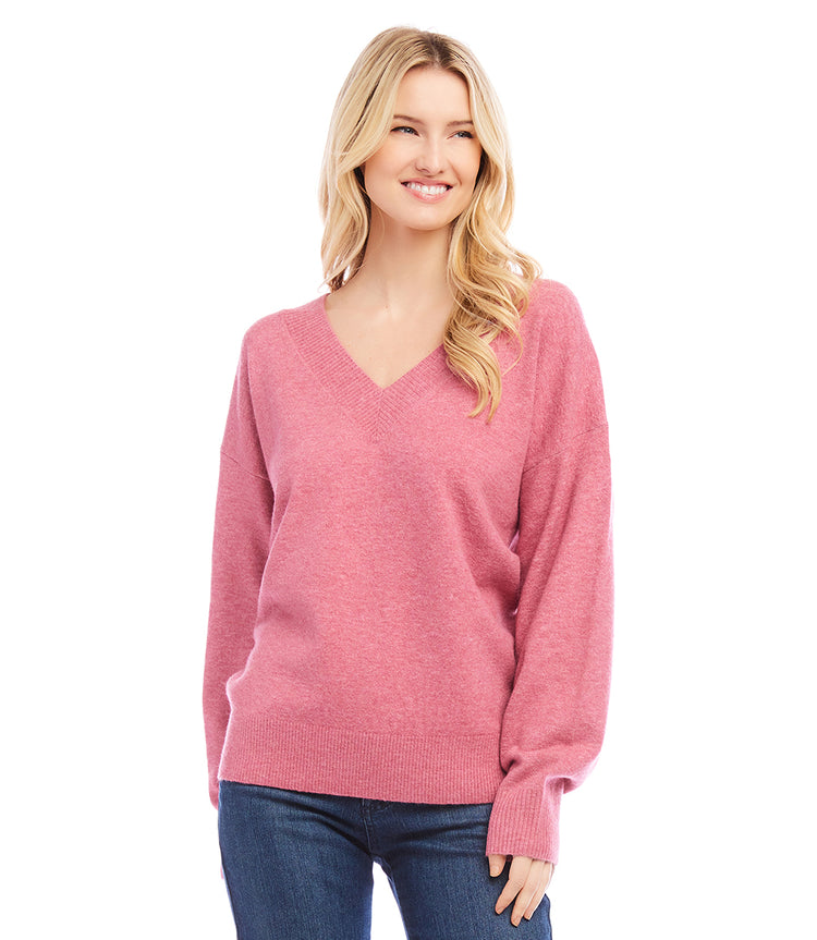 Pink Oversized V Neck Sweater Karen Kane