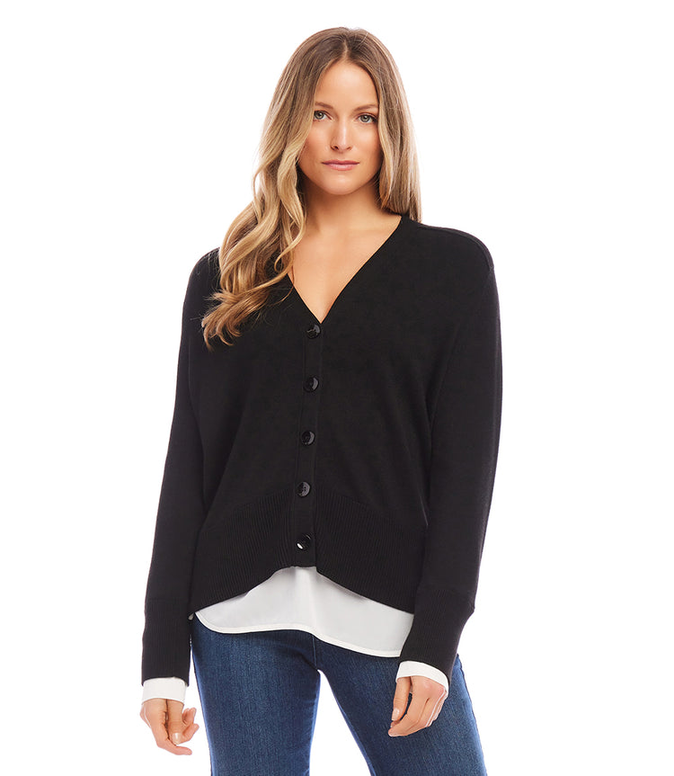 Black Layered Sweater Cardigan Karen Kane