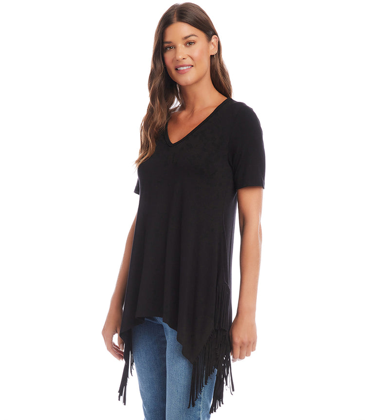 Petite Size Short Sleeve Fringe Top