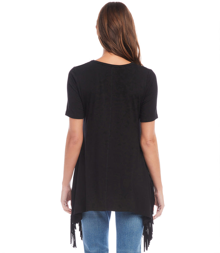 Petite Size Short Sleeve Fringe Top