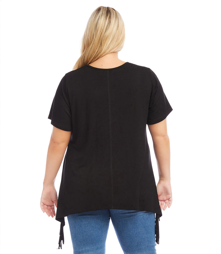 Plus Size Short Sleeve Fringe Top