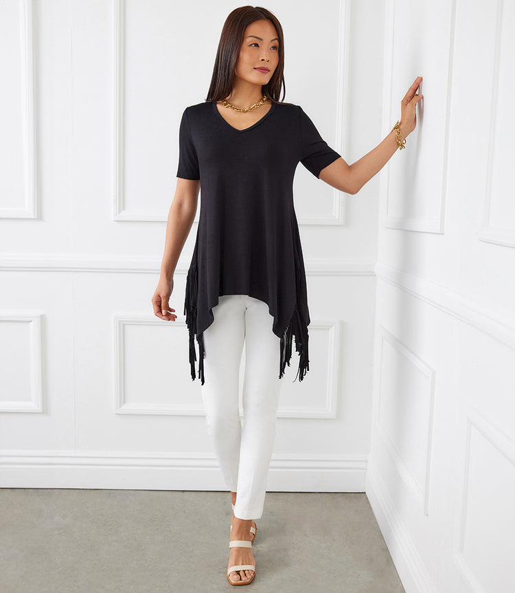 Short Sleeve Fringe Top