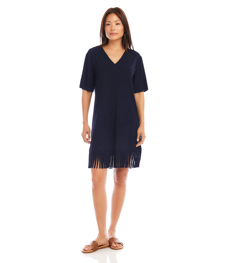 Navy V Neck Fringe Dress Karen Kane