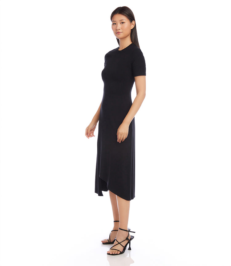 Black Petite Size Asymmetric Front-Slit Dress | Karen Kane