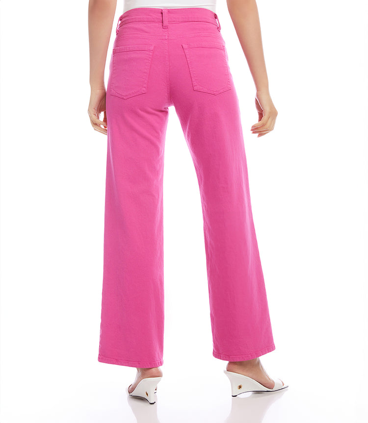 Pink Full Length Wide Leg Jeans | Karen Kane