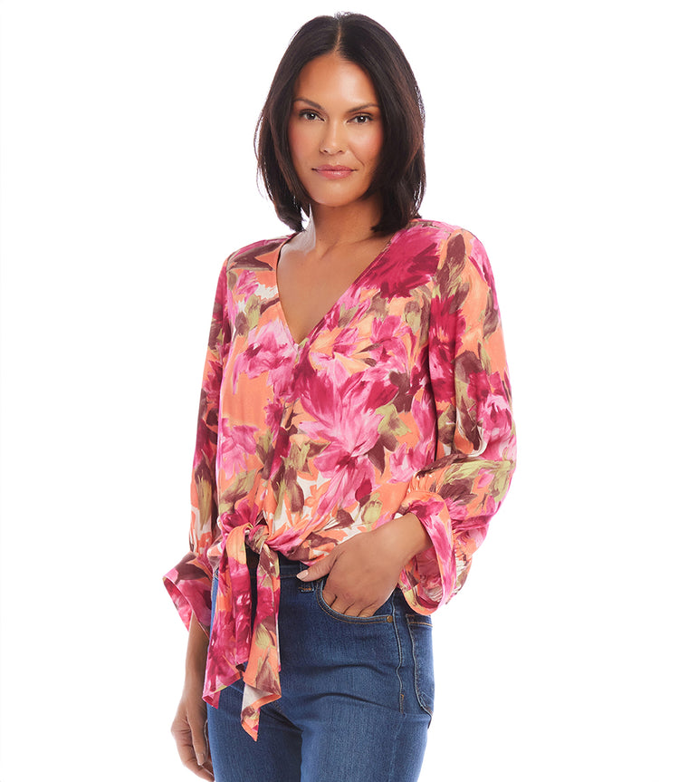 Petite Size Blouson Sleeve Tie-Front Top