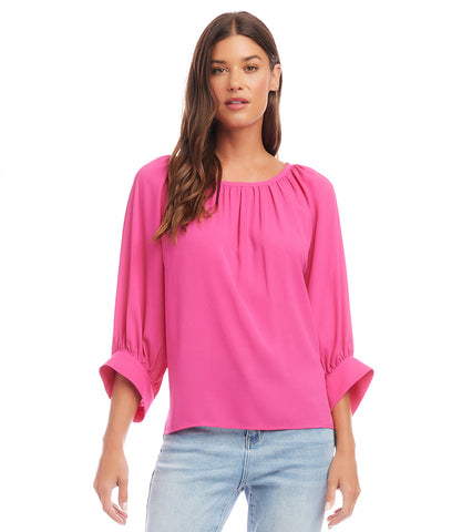 Pink Blouson Sleeve Top | Karen Kane
