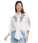 Printed Tie-Front Top