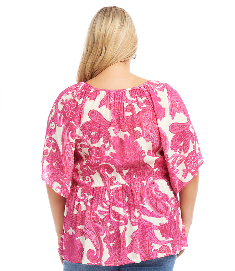 Paisley Plus Size Ruffle Hem Peasant Top | Karen Kane