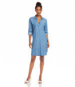 Petite Size Roll Tab Sleeve Chambray Shirtdress