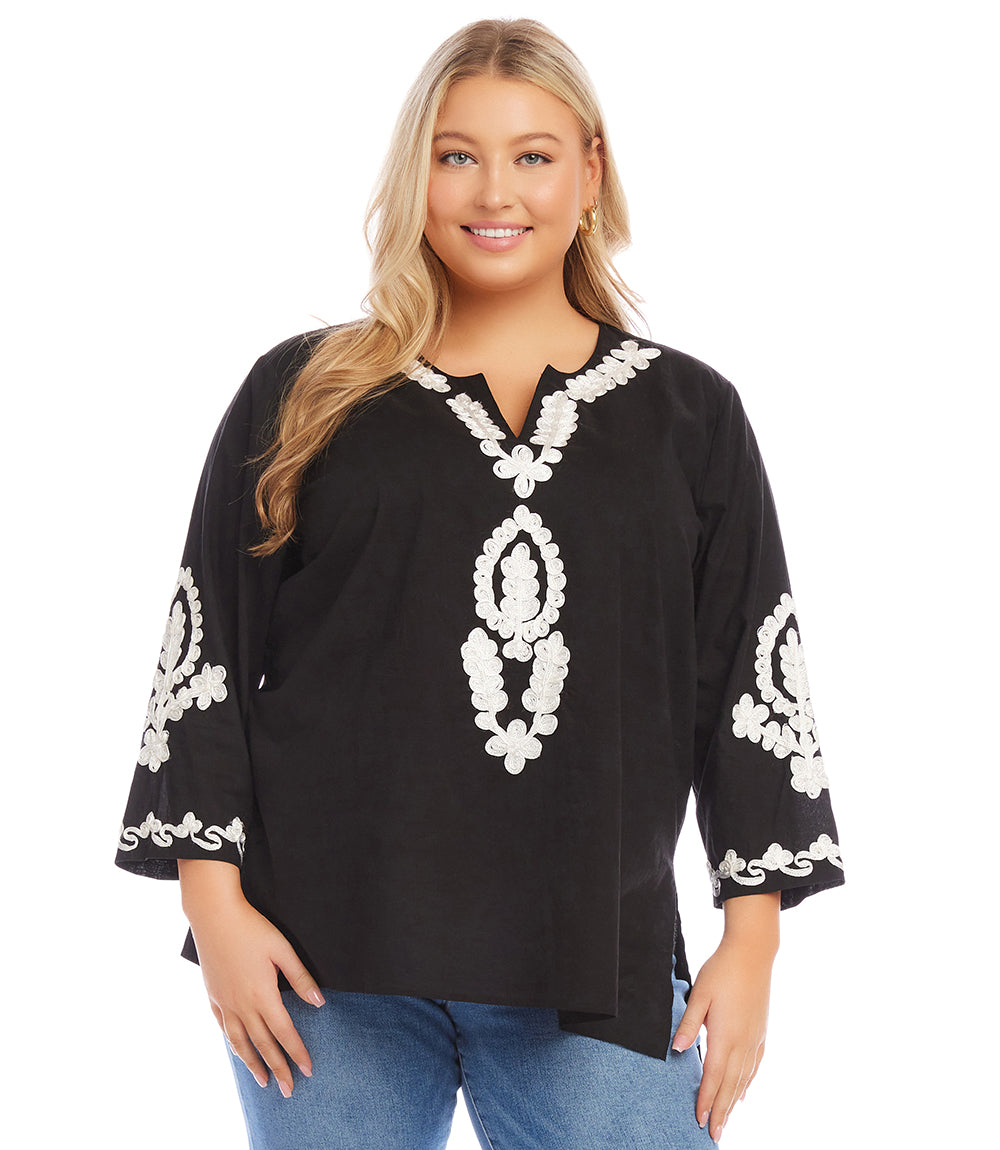 Black Plus Size Embroidered Tunic | Karen Kane