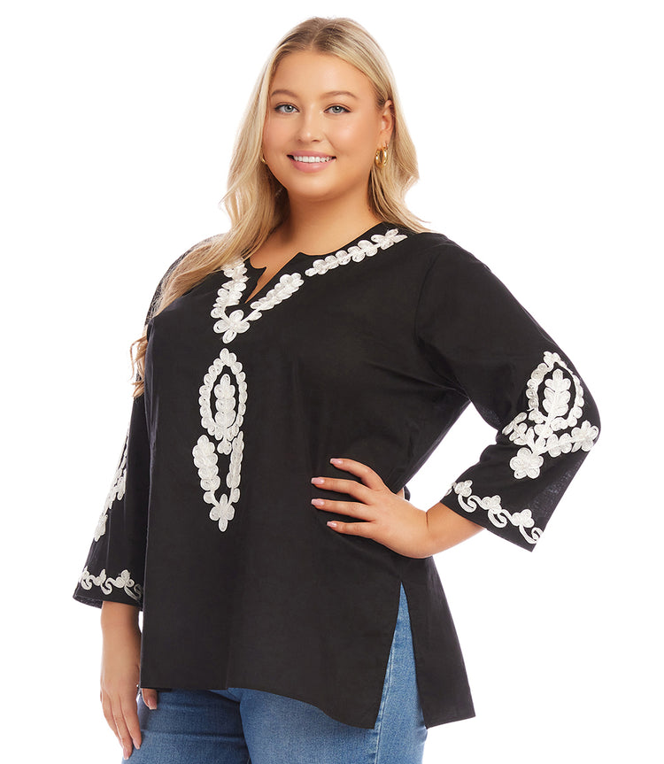 Black Plus Size Embroidered Tunic | Karen Kane