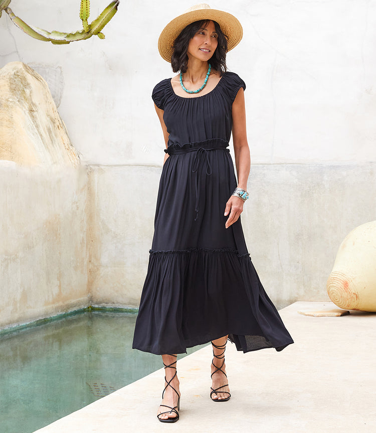 Extended Cap Sleeve Tiered Dress