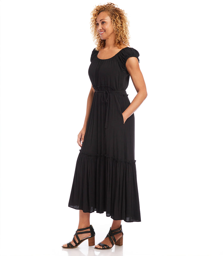 Extended Cap Sleeve Tiered Dress