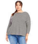 Plus Size Stripe Three Quarter Sleeve Boatneck Top