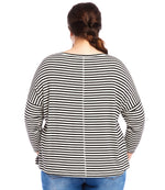 Plus Size Stripe Three Quarter Sleeve Boatneck Top