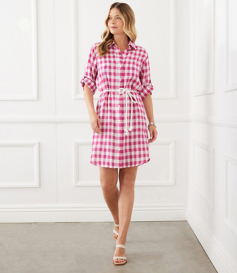 Fuchsia Check Shirtdress | Karen Kane