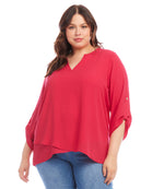 Plus Size Asymmetric Hem Wrap Top