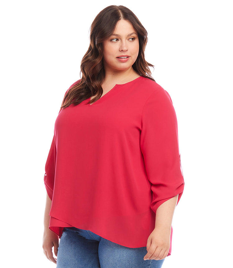 Plus Size Asymmetric Hem Wrap Top