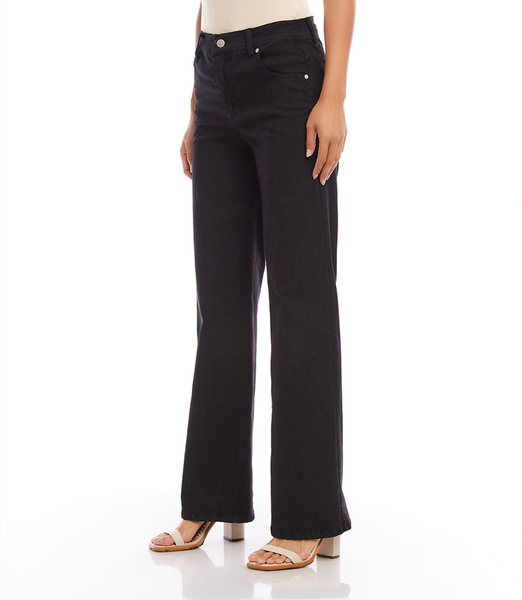 Black Slim Wide Leg Jeans | Karen Kane