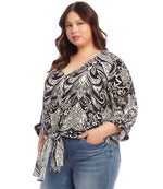 Plus Size Blouson Sleeve Tie-Front Top