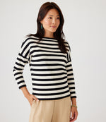 Petite Size Stripe Three Quarter Sleeve Boatneck Top