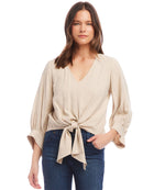 Blouson Sleeve Tie-Front Top