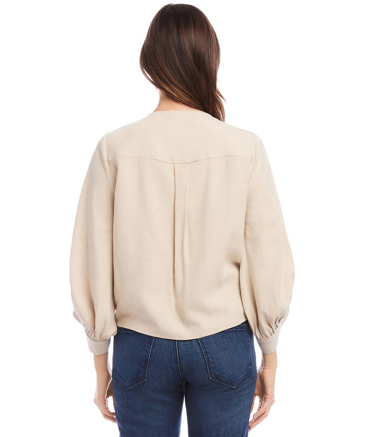 Blouson Sleeve Tie-Front Top