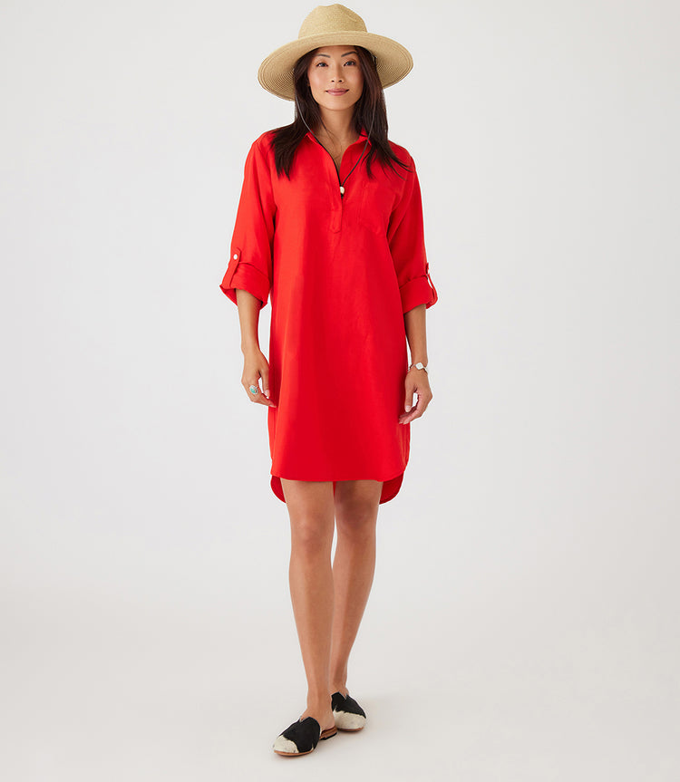 Dark Orange Roll Tab Sleeve Shirtdress Karen Kane