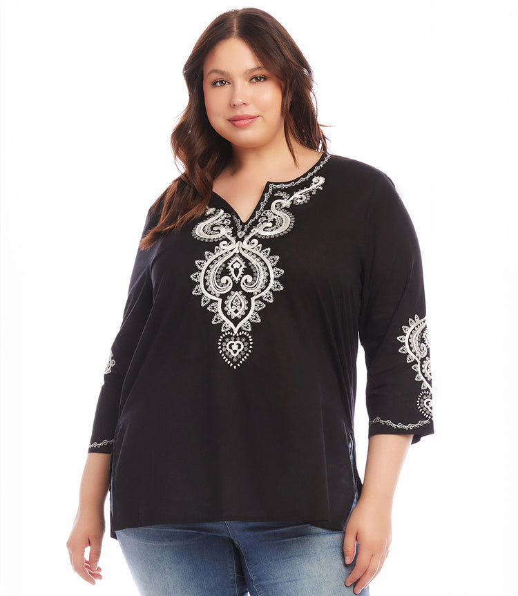 Black Plus Size Embroidered Tunic | Karen Kane