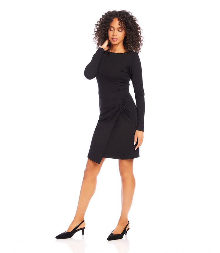 Black Pleated Faux Wrap Dress Karen Kane