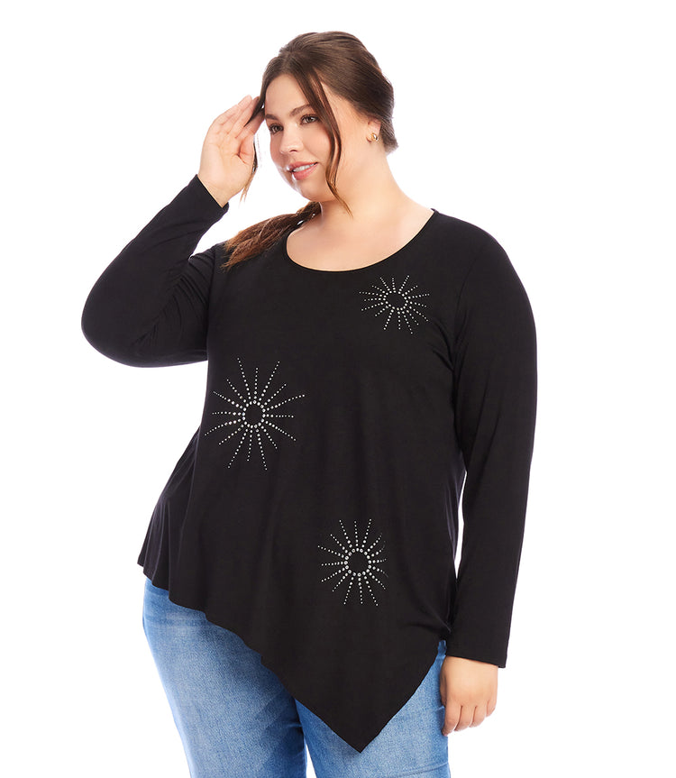 Plus Size Embellished Asymmetric Top