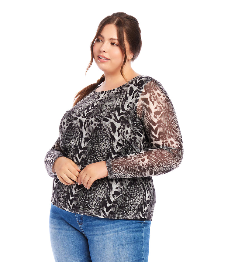 Plus Size Mesh Long Sleeve Top