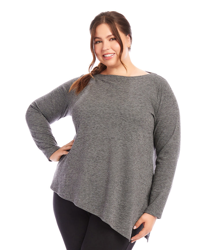 Plus Size Asymmetric Boatneck Top