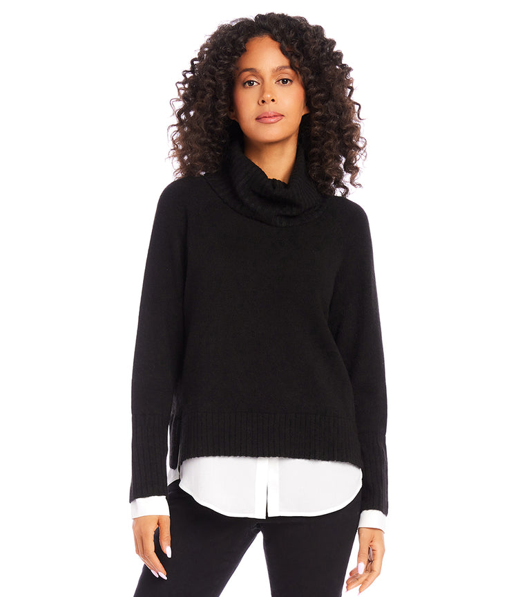 Black Layered Turtleneck Sweater Karen Kane