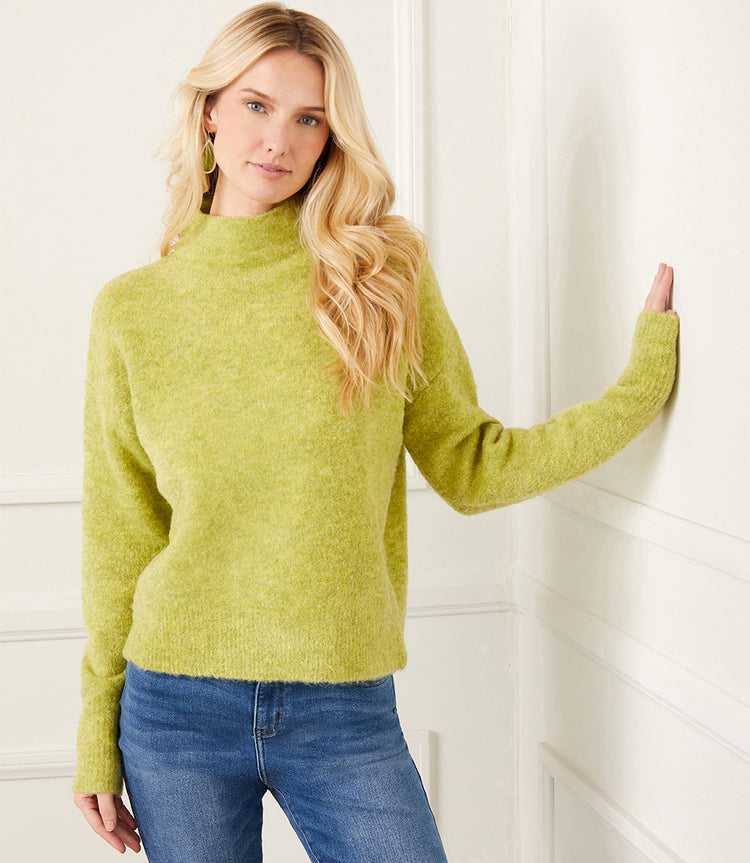 Petite Size Mock Neck Boucle Sweater