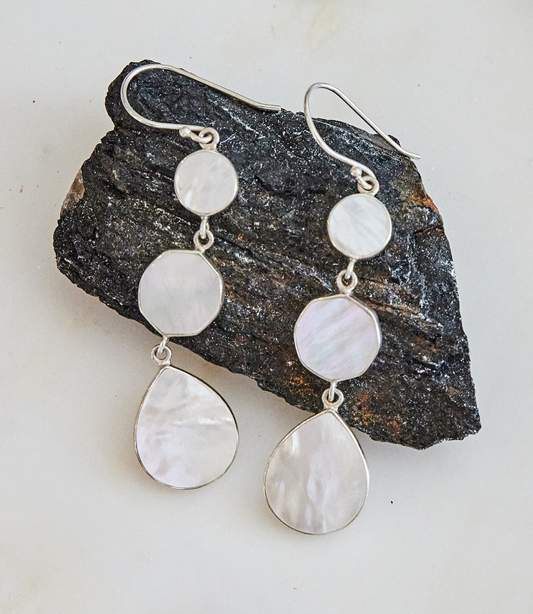 Triple Drop Mother of Pearl Earrings