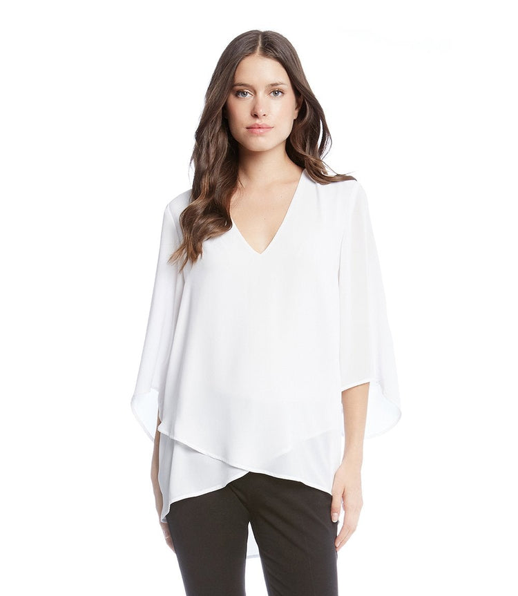 Off White Bracelet Sleeve Asymmetric Top | Karen Kane