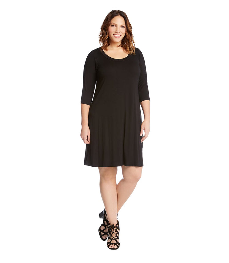 Black Plus Size Three Quarter Sleeve A Line Dress Karen Kane