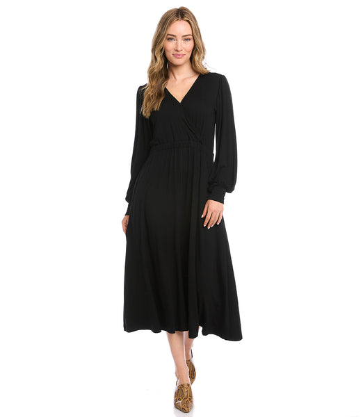 Black Long Sleeve Artisan Dress | Karen Kane
