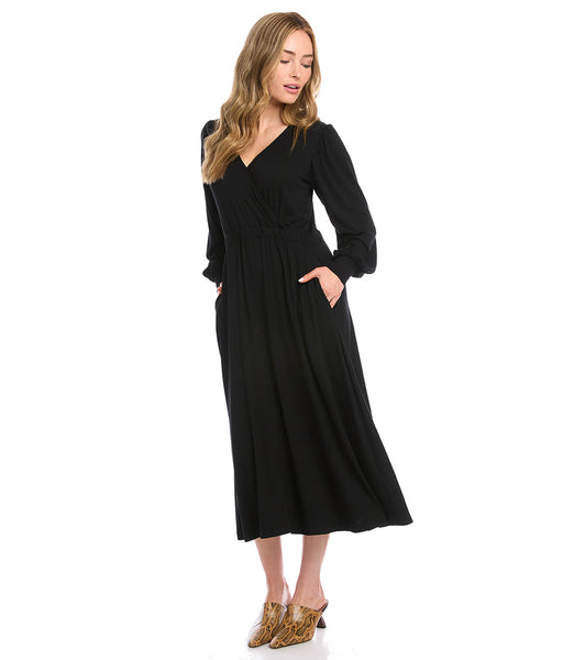 Black Long Sleeve Artisan Dress | Karen Kane
