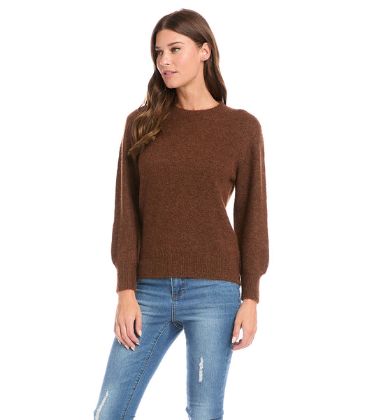 Cognac Blouson Sleeve Sweater | Karen Kane