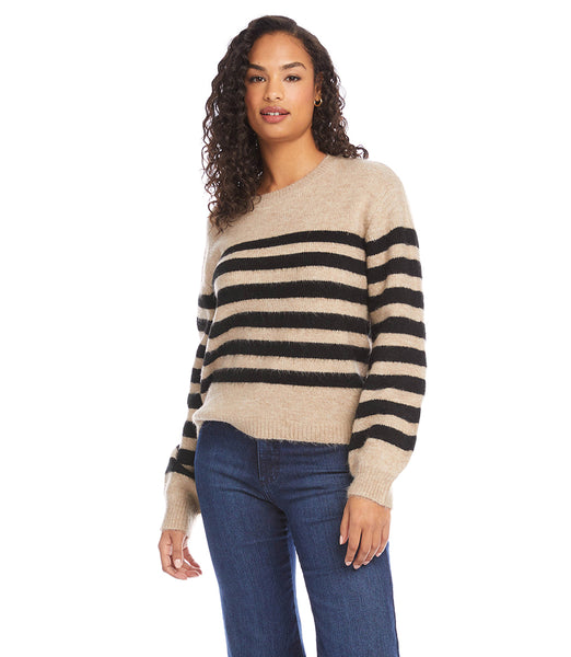 Stripe Puff Sleeve Sweater | Karen Kane