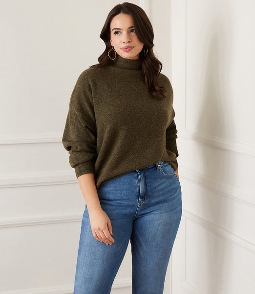 Olive Plus Size Mock Neck Sweater | Karen Kane
